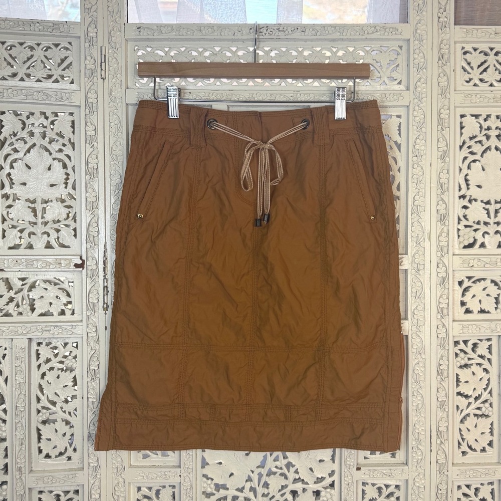 Vtg Camel Brown Low Rise Cargo Skirt Womens 6 Utility Knee‎ Length Pockets